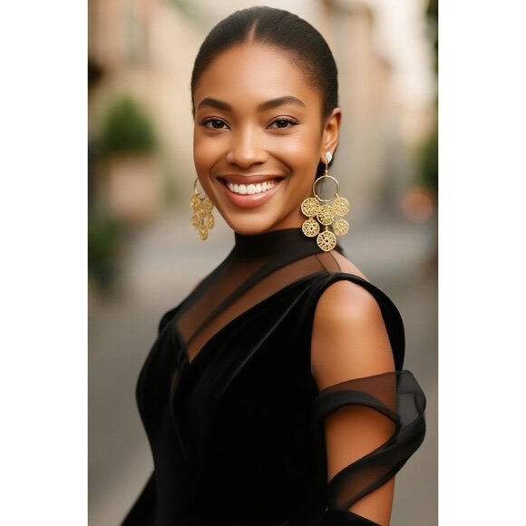 Dangle Earrings Vintage 3” Gold Tone Filigree Leaves Floral Light Y2K - 2 - Picture 2 of 3